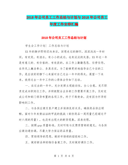 2018年公司员工工作总结与计划与2018年公司员工年度工作安排汇编.doc
