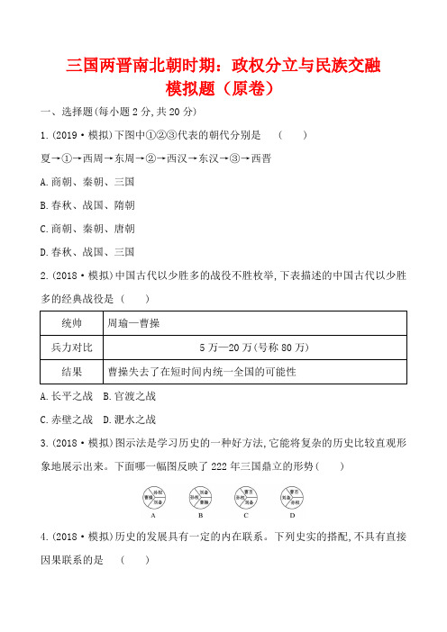 备战中考—2021年中考历史总复习专题03魏晋南北朝政权分立与民族交融模拟及中考真题(原卷及解析)