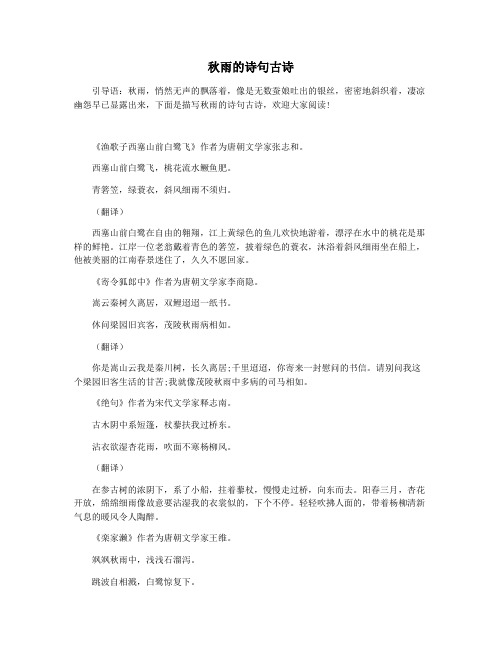 秋雨的诗句古诗