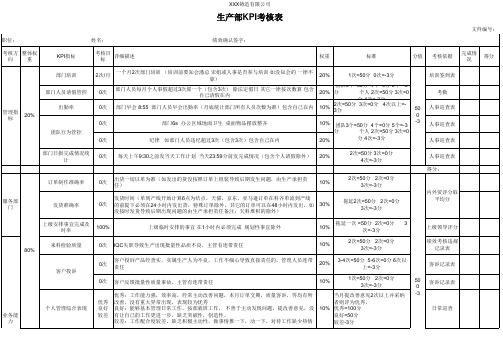 生产部KPI绩效考核表