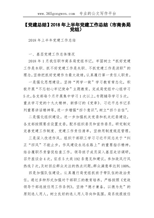 【党建总结】2018年上半年党建工作总结(市商务局党组)