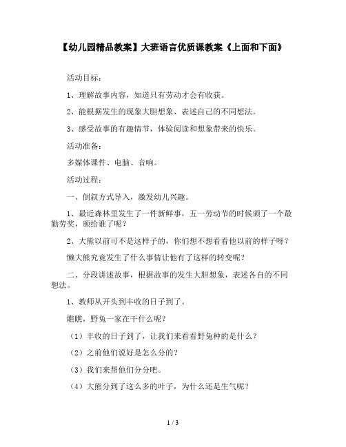 【幼儿园精品教案】大班语言优质课教案《上面和下面》