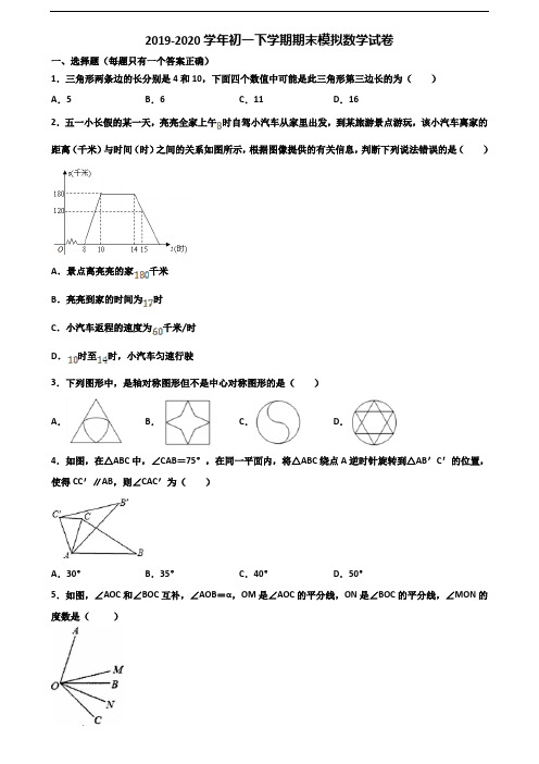 安徽省合肥市2020年初一下学期期末数学质量跟踪监视试题