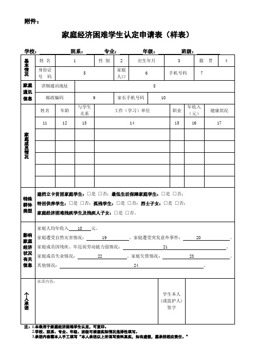 家庭经济困难学生认定申请表怎么填