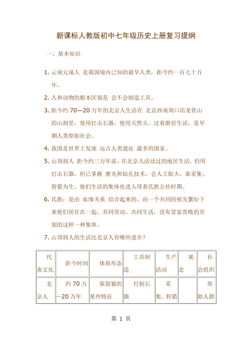 新课标人教版初中七年级历史上册复习提纲12页