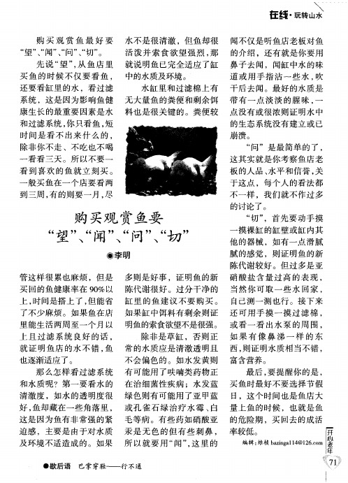 购买观赏鱼要“望”、“闻”、“问”、“切”