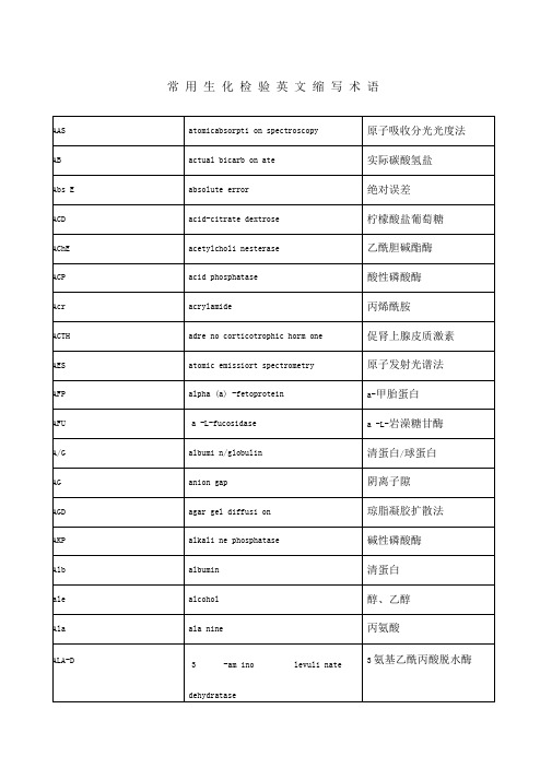 常用生化检验英文缩写术语