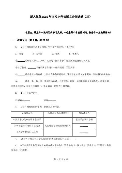 新人教版2020年名校小升初语文冲刺试卷(三)