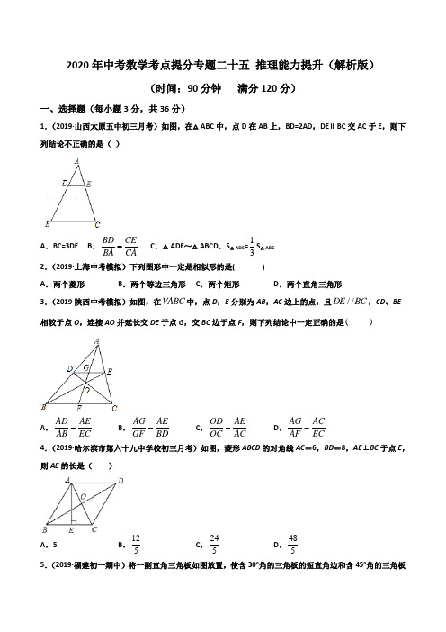 2020年中考数学考点提分专题二十五 推理能力提升(解析版)