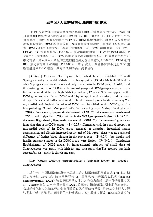 成年SD大鼠糖尿病心肌病模型的建立