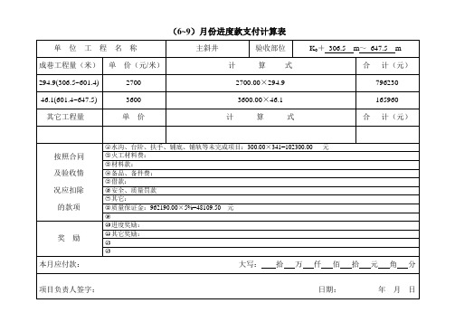 (6~9)月份进度款支付计算表