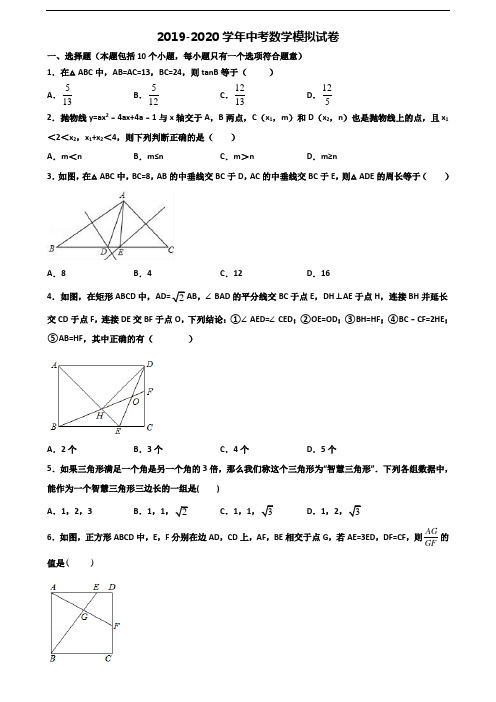 石家庄市名校2019-2020学年中考数学监测试题