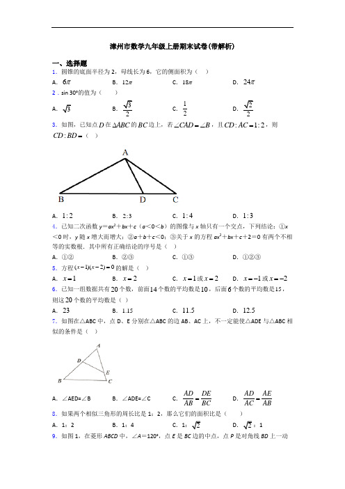 漳州市数学九年级上册期末试卷(带解析)