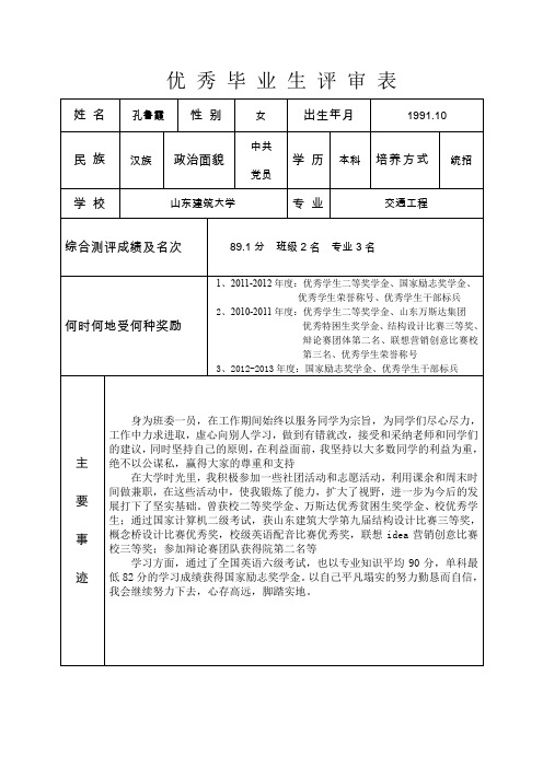 优秀毕业生评审表