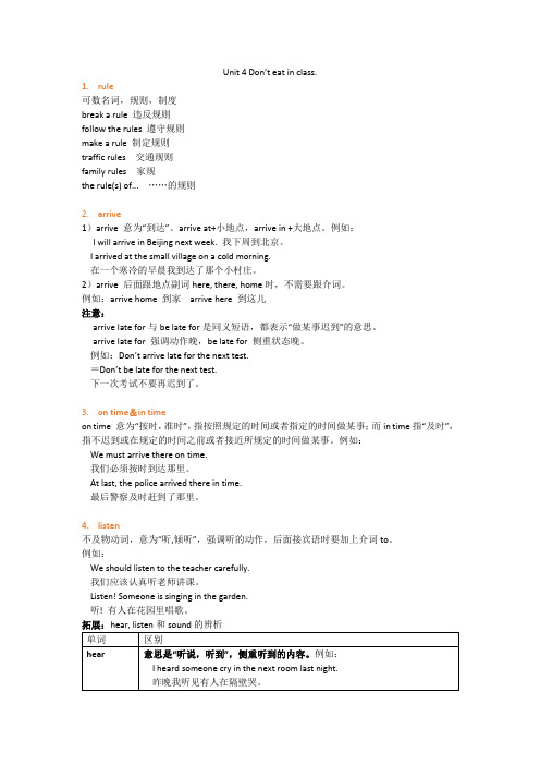 Unit 4 Don't eat in class单词总结