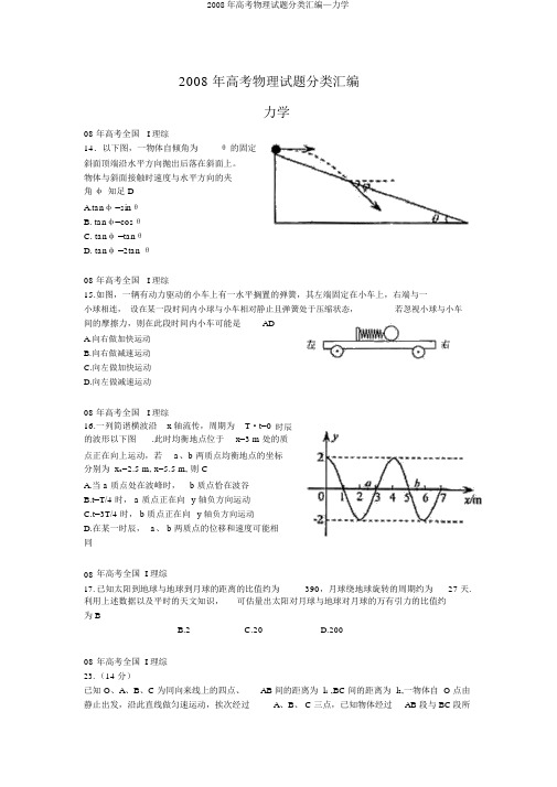 2008年高考物理试题分类汇编—力学