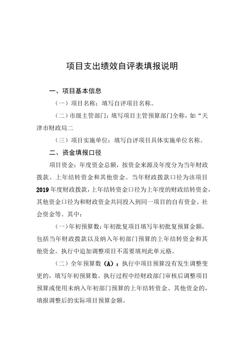 项目支出绩效自评表填报说明