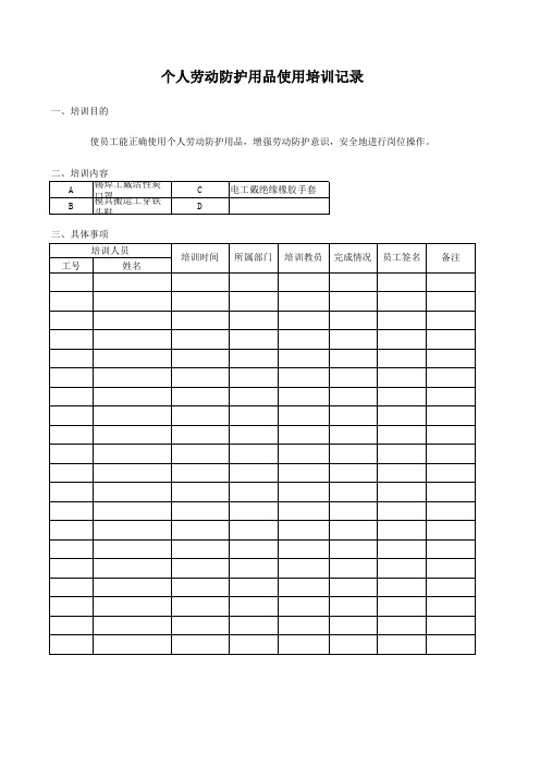 个人劳动防护用品(ppe)使用培训记录