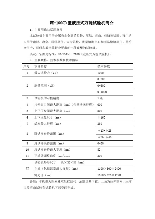 WE-1000B型液压式万能试验机简介