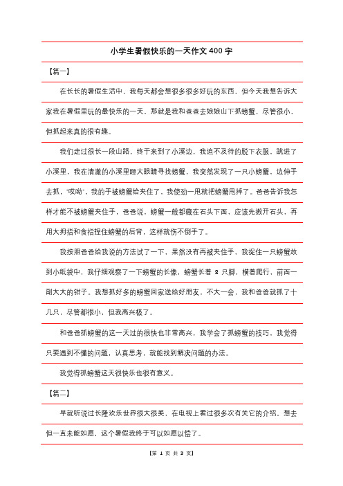 小学生暑假快乐的一天作文400字