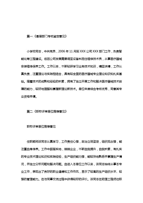 专业技术人员,基层考核意见