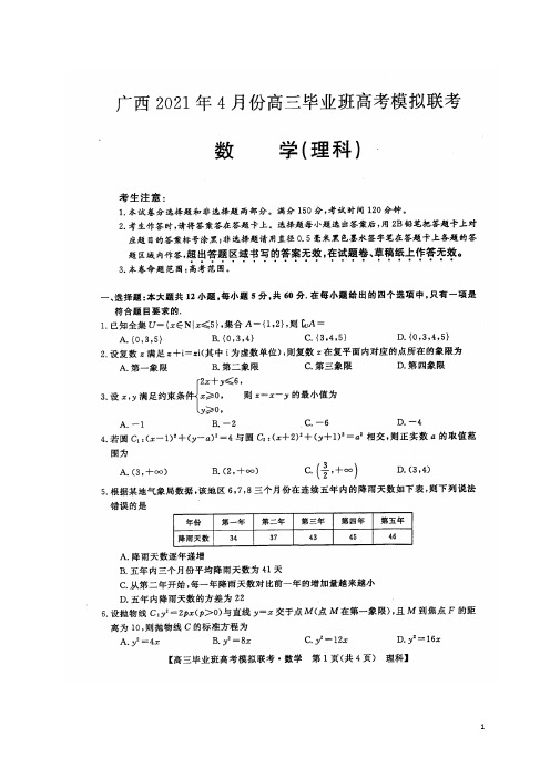 广西来宾、玉林、梧州2021届高三数学下学期4月模拟联考试题 理(扫描版)