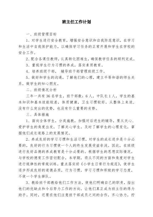 2015年班主任工作计划