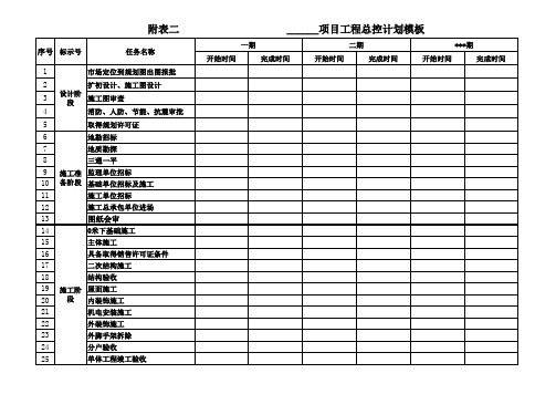 附表二：项目工程总控计划模板
