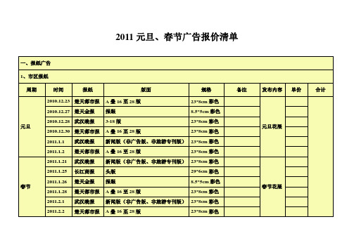 2011元旦、春节广告排期和预算  CAS.doc