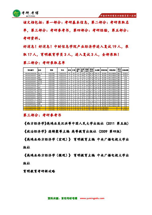 权威辅导-2016年中央财经大学信息学院产业经济学考研拟录取名单整理