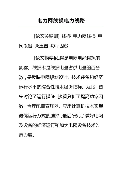 电力网线损电力线路论文