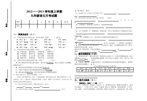 九年级语文中考测试题