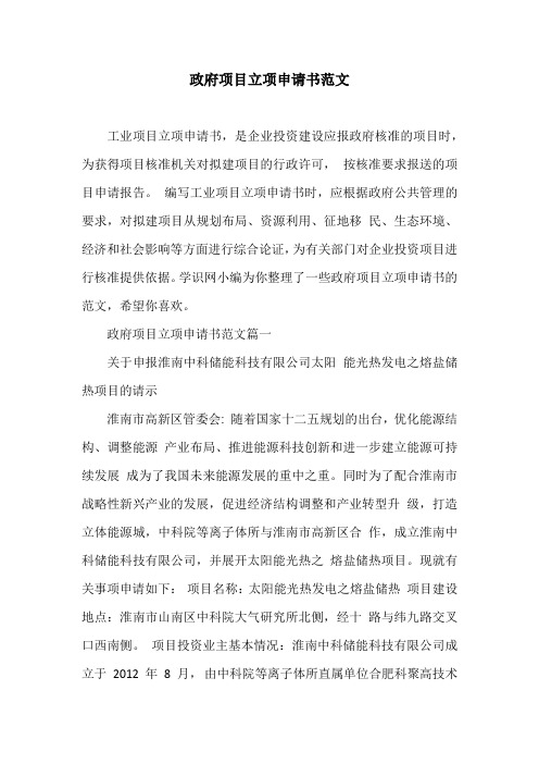 政府项目立项申请书范文