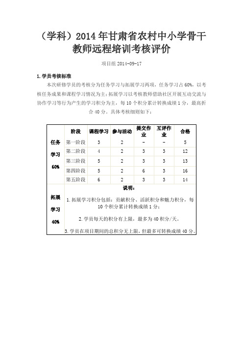 2014年甘肃中小学骨干教师远培考核评价学科