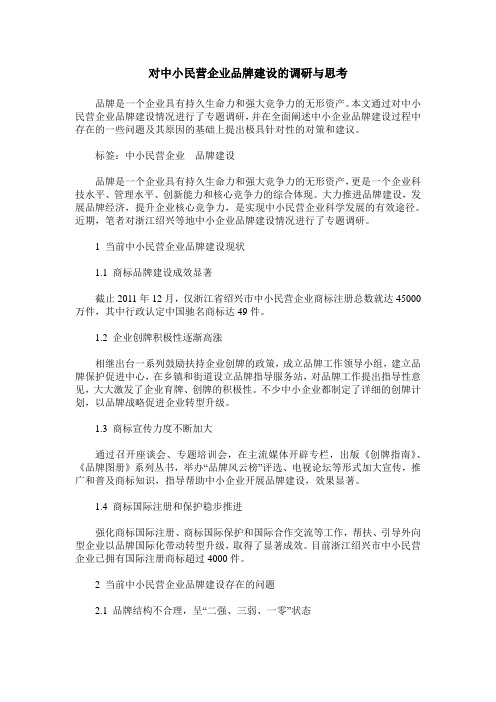 对中小民营企业品牌建设的调研与思考