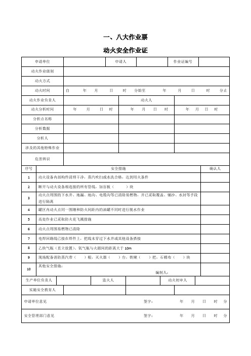 八大高危作业票、风险分析