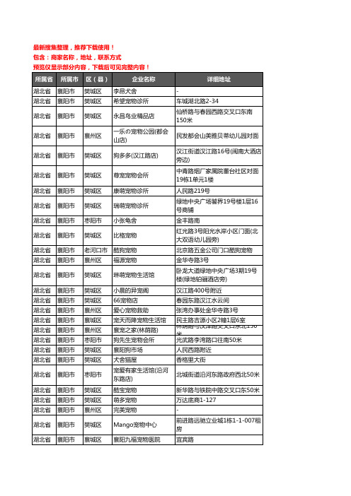 新版湖北省襄阳市宠物企业公司商家户名录单联系方式地址大全271家