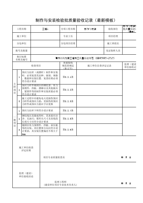制作与安装检验批质量验收记录(最新模板)