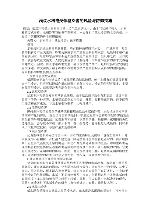 浅议水稻遭受低温冷害的风险与防御措施