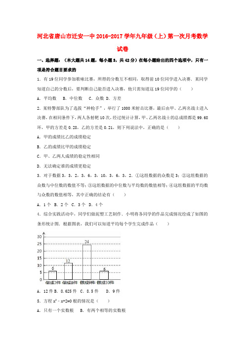 河北省唐山市迁安一中2016-2017学年九年级数学上学期第一次月考试卷(含解析) 新人教版