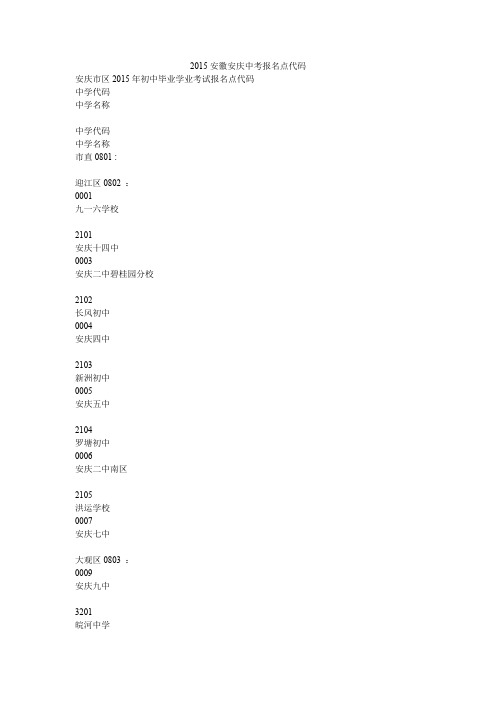 2015安徽安庆中考报名点代码