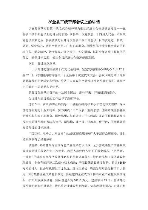 最新-在全县三级干部会议上的讲话 精品 (2)