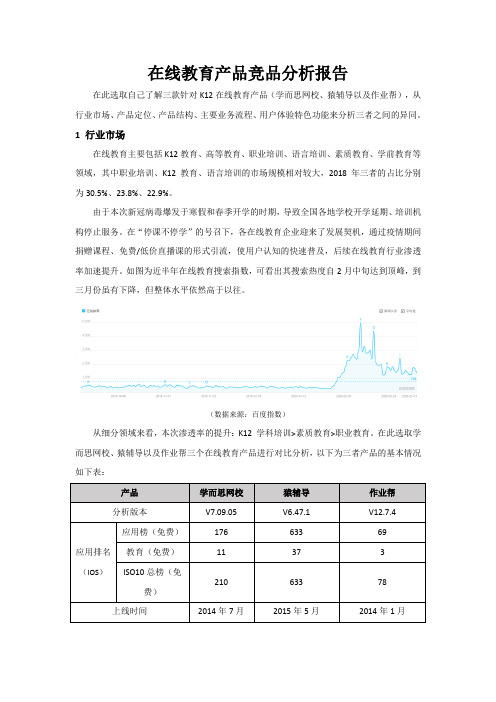 在线K12教育产品竞品分析(猿辅导、作业帮、学而思)