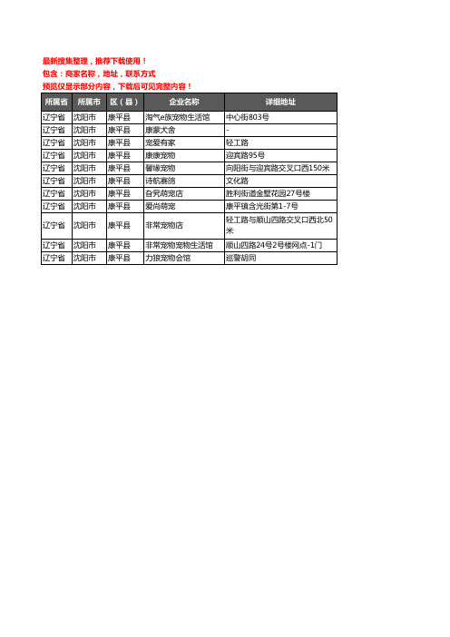 新版辽宁省沈阳市康平县宠物店企业公司商家户名录单联系方式地址大全11家