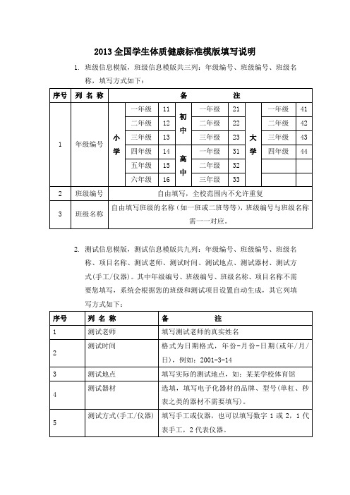 2014全国学生体质健康标准模版填写说明