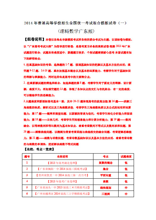 2014年普通高等学校招生全国统一考试组合模拟试卷(一)(理科数学广东版)【学生版】-推荐下载