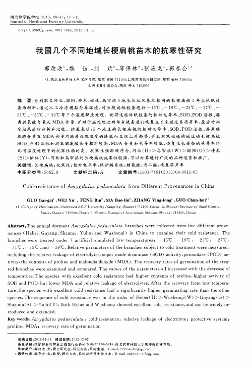 我国几个不同地域长梗扁桃苗木的抗寒性研究
