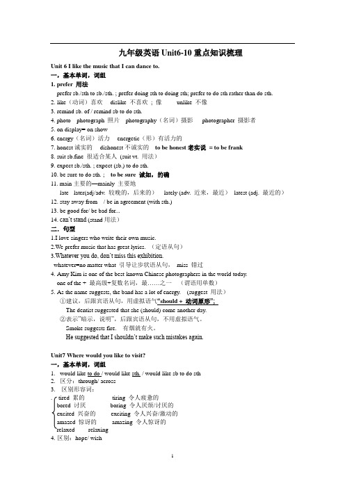 人教九年级英语Unit6-10 重点知识梳理