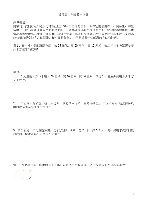 苏教版六年级数学上册   第1讲  长方体和正方体(巧算表面积)