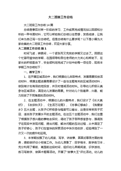 大二班级工作总结14篇